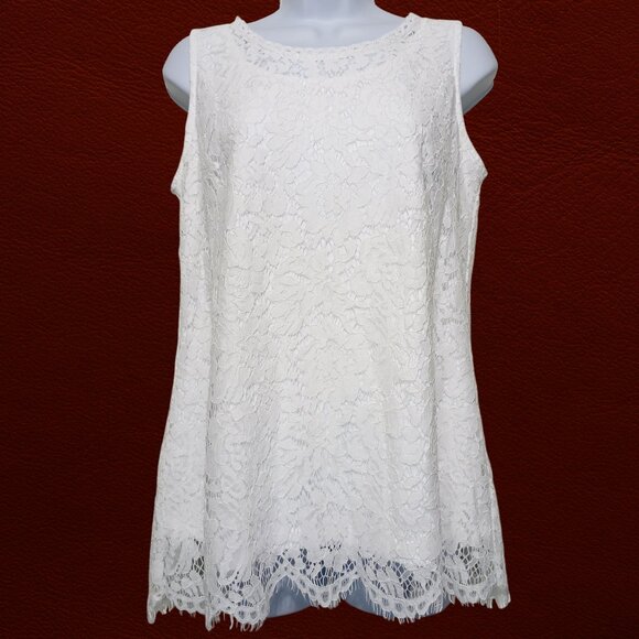 Isaac Mizrahi Live! White Floral Lace Loft Petite Sleeveless Tank Top Blouse S/M - Picture 1 of 12
